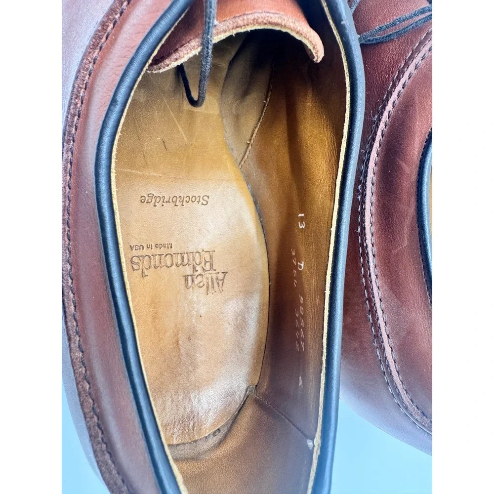 Allen Edmonds Stockbridge Derby Mens 13 D Brown Leather Split Toe Orthotic